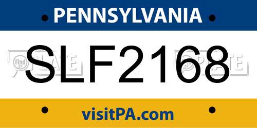 SLF2168 Pennsylvania License Plate