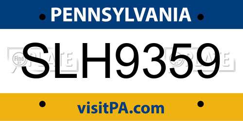 SLH9359 Pennsylvania License Plate