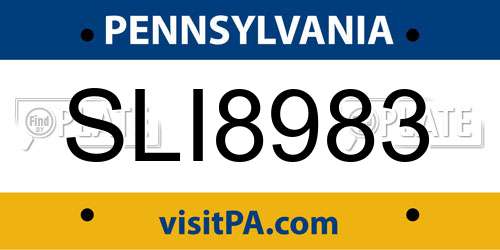 SLI8983 Pennsylvania License Plate