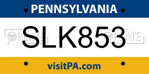 SLK853 Pennsylvania License Plate