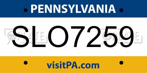 SLO7259 Pennsylvania License Plate