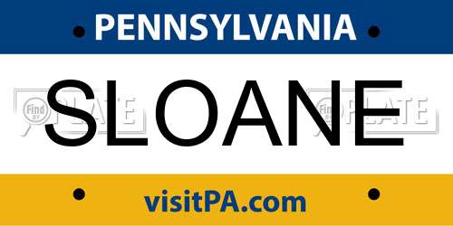 SLOANE Pennsylvania License Plate