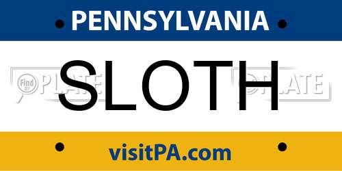 SLOTH Pennsylvania License Plate