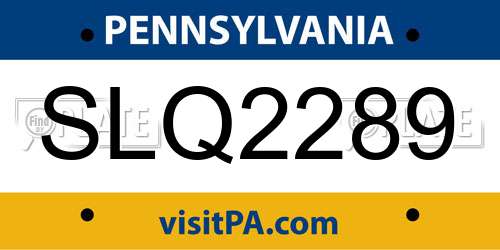 SLQ2289 Pennsylvania License Plate