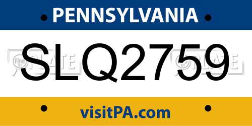 SLQ2759 Pennsylvania License Plate
