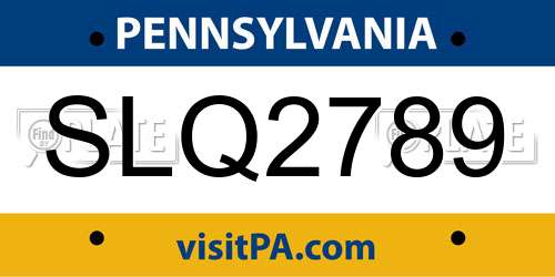 SLQ2789 Pennsylvania License Plate
