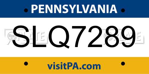 SLQ7289 Pennsylvania License Plate