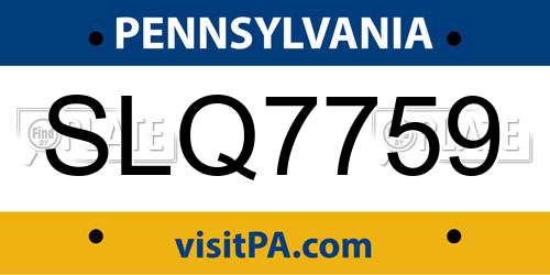 SLQ7759 Pennsylvania License Plate