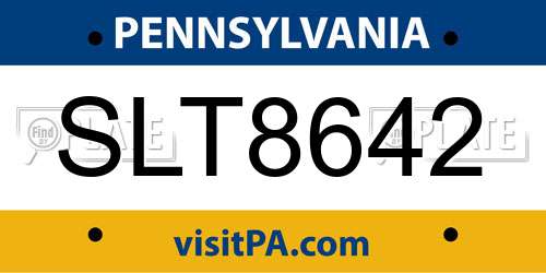 SLT8642 Pennsylvania License Plate