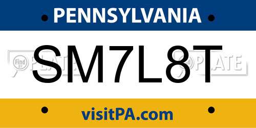 SM7L8T Pennsylvania License Plate