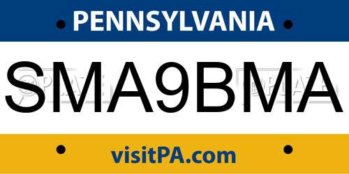 SMA9BMA Pennsylvania License Plate