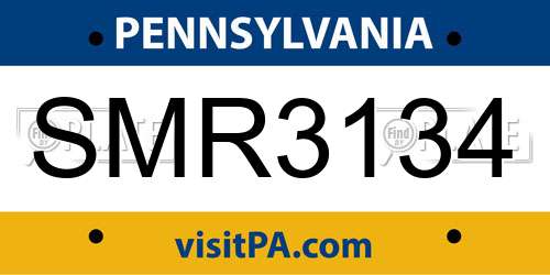 SMR3134 Pennsylvania License Plate