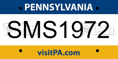 SMS1972 Pennsylvania License Plate