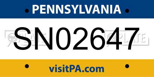 SN02647 Pennsylvania License Plate