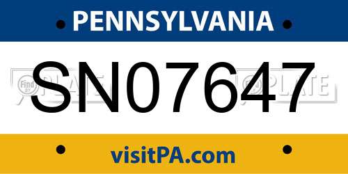 SN07647 Pennsylvania License Plate