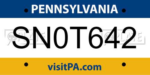 SN0T642 Pennsylvania License Plate