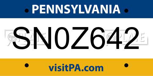 SN0Z642 Pennsylvania License Plate