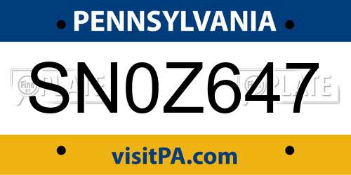 SN0Z647 Pennsylvania License Plate