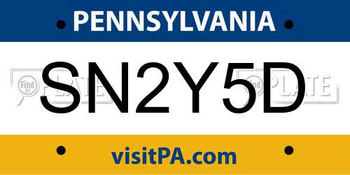SN2Y5D Pennsylvania License Plate