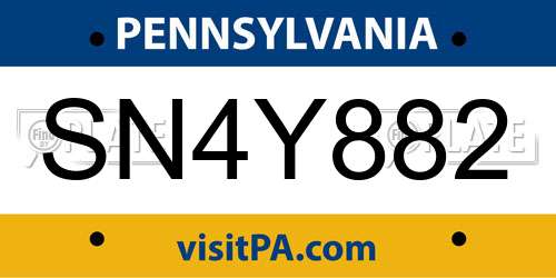 SN4Y882 Pennsylvania License Plate