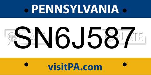 SN6J587 Pennsylvania License Plate