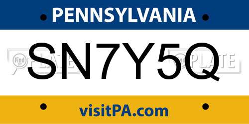 SN7Y5Q Pennsylvania License Plate
