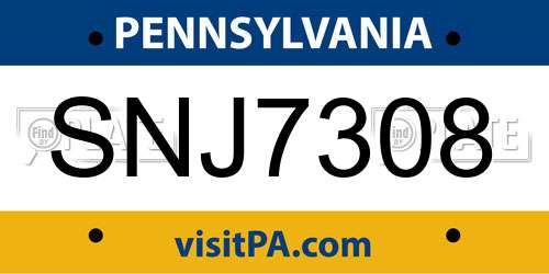 SNJ7308 Pennsylvania License Plate