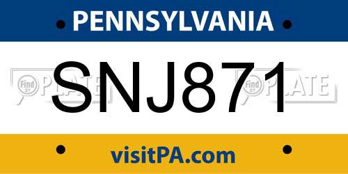 SNJ871 Pennsylvania License Plate