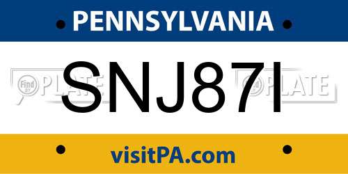 SNJ87I Pennsylvania License Plate