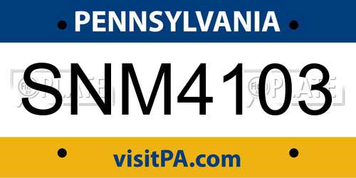SNM4103 Pennsylvania License Plate