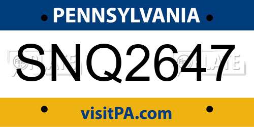 SNQ2647 Pennsylvania License Plate