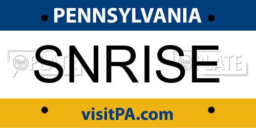 SNRISE Pennsylvania License Plate