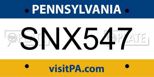 SNX547 Pennsylvania License Plate