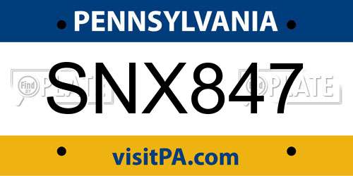 SNX847 Pennsylvania License Plate