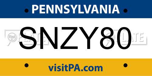 SNZY80 Pennsylvania License Plate