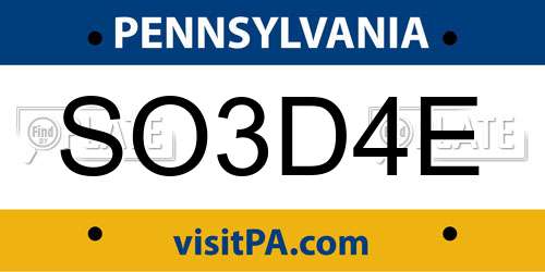 SO3D4E Pennsylvania License Plate