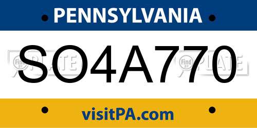 SO4A770 Pennsylvania License Plate