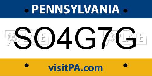SO4G7G Pennsylvania License Plate