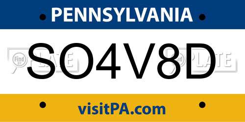 SO4V8D Pennsylvania License Plate