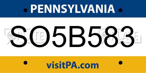 SO5B583 Pennsylvania License Plate