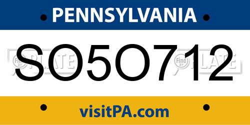 SO5O712 Pennsylvania License Plate