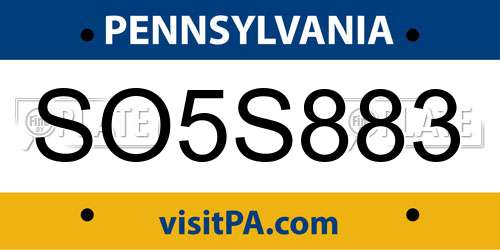 SO5S883 Pennsylvania License Plate