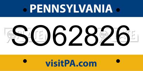 SO62826 Pennsylvania License Plate