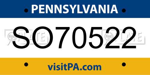 SO70522 Pennsylvania License Plate