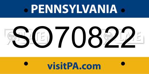 SO70822 Pennsylvania License Plate