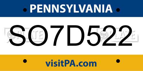 SO7D522 Pennsylvania License Plate