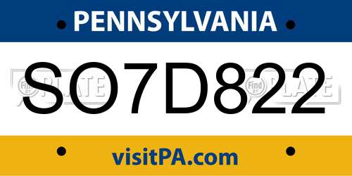 SO7D822 Pennsylvania License Plate