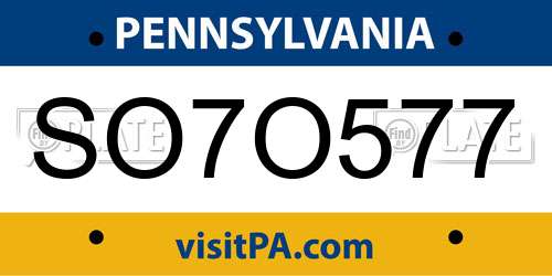 SO7O577 Pennsylvania License Plate