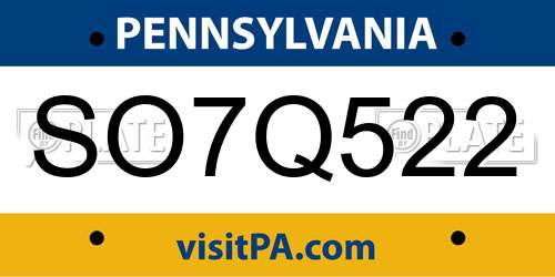 SO7Q522 Pennsylvania License Plate