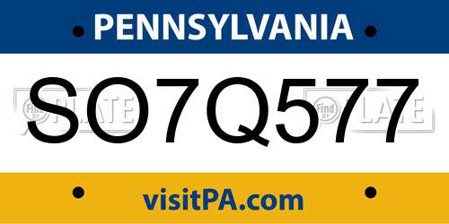 SO7Q577 Pennsylvania License Plate